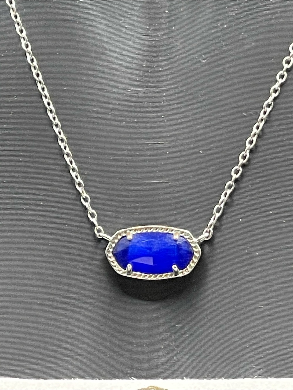 Kendra Scott Elisa Silver Pendant Necklace in Cobalt Cats Eye NWOT - Picture 2 of 7